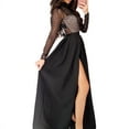 thumbnail image 5 of Women Sexy Mesh Sheer Dress Long Sleeve Turtleneck Rhinestone Sundress, 5 of 7