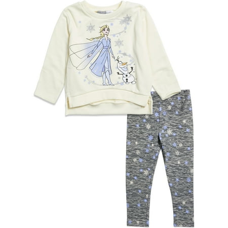 

Disney Frozen Olaf Elsa Toddler Girls 2 Piece : Fleece Graphic T-Shirt Legging White/Gray 5T