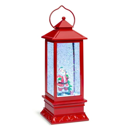 Best Choice Products Pre-Lit Battery Operated Glitter Snow Globe Christmas Lantern Holiday Decoration with Santa