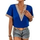 thumbnail image 1 of Blusa de manga corta con diseño de lunares en contraste para mujer Azul Real M Azul Real M Xishao ropa, 1 of 2