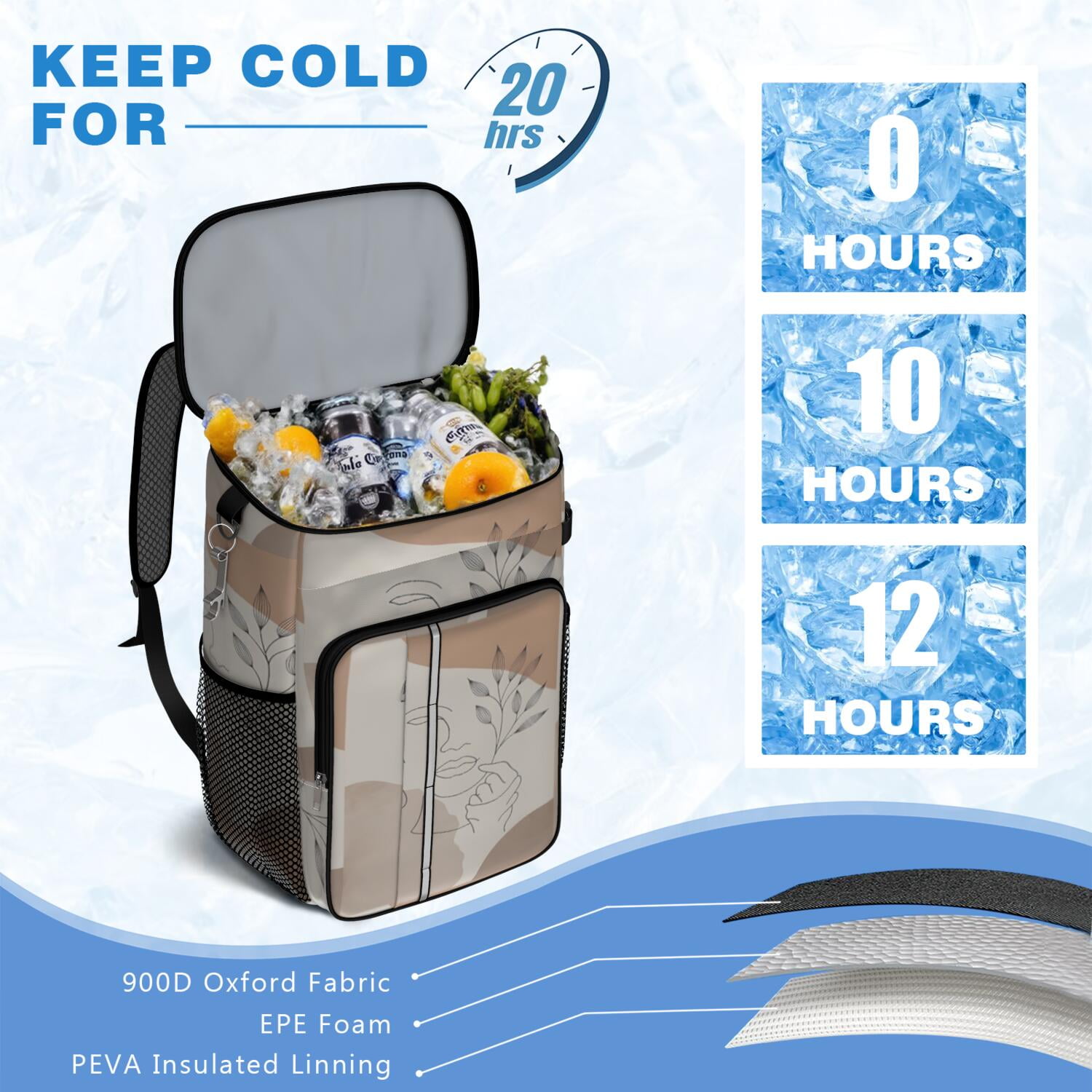 Travel Cooler Bag - Boho Bohemian Art Camping Beer Cooler Backpack with Bottle Opener- Waterproof Insulated Picnic Backpacks - Cooler Bag for Beach