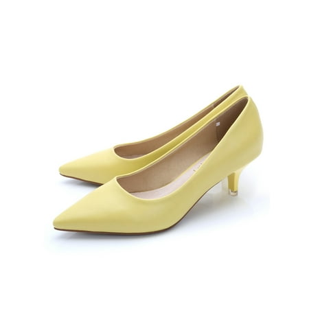 

Daeful Women Dress Shoes Sexy Heels Pointed Toe Pumps Comfort Slip On Pump Ladies Fashion Yellow 6.5