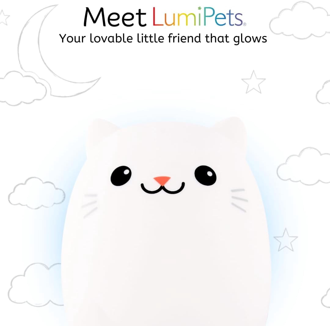 Clive The Cat Squishy Silicone Night Light for Kids | Cute Night Light with Remote & Touch Control for Baby & Toddler Bedrooms | Color Changing Portable Animal Nightlight | Kids Mood Lamp