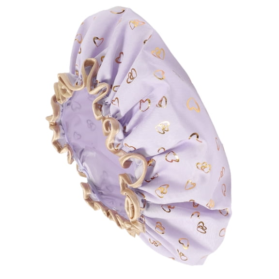 Vocoste 1 Pc Women Double Layer Heart-shaped Shower Cap for Bathroom Vacation Purple Polyester Cotton PEVA