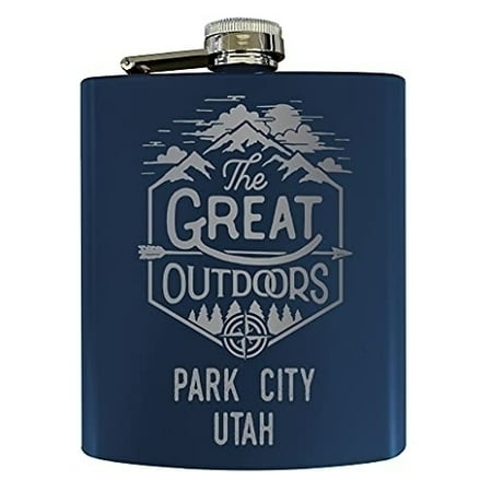 

Park City Utah Laser Engraved Explore the Outdoors Souvenir 7 oz Stainless Steel 7 oz Flask Navy
