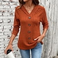 thumbnail image 5 of Qgtaibl Hooded Tops for Women Ribbed Knit Raglan Long Sleeve Pullover Shirts Soft Stretchy Decorative Button Tunics Orange XL, 5 of 9