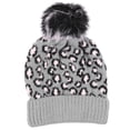 thumbnail image 1 of Woolen Hat Woman Leopard Beanie Hat with Fur Pom Warm Knitted Winter Hat, 1 of 5