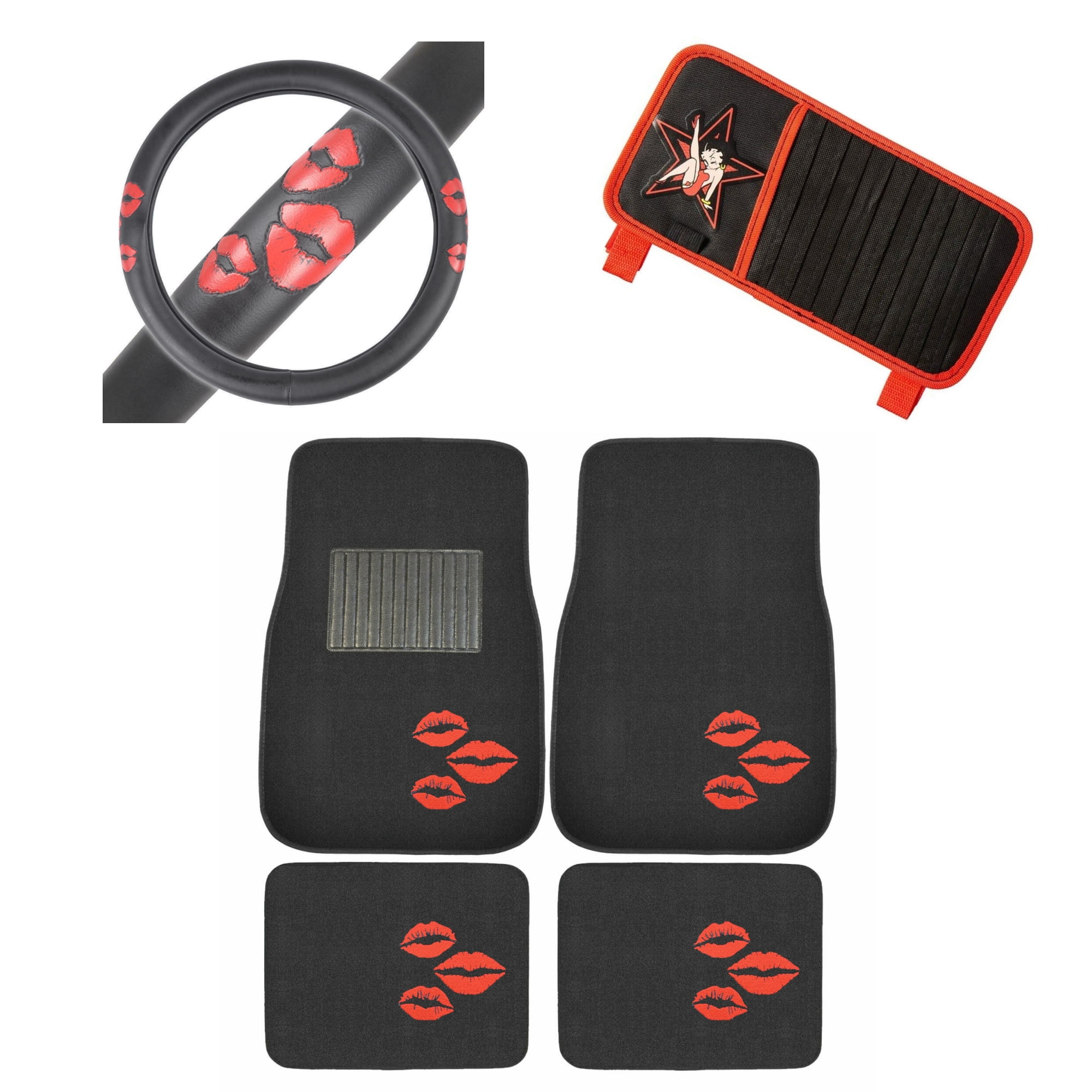 Betty Boop Auto Bundle 4 Piece Carpet Floor Mats Kisses Red Lips