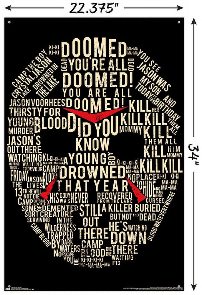 Friday The 13th - Text Mask Wall Poster with Push Pins, 22.375" x 34"