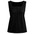thumbnail image 6 of HomeDM Women's Sleeveless Tank Tops Square Neck Loose Fit Summer T-Shirts Solid Color Trendy Pleated Tops Black Size S, 6 of 8
