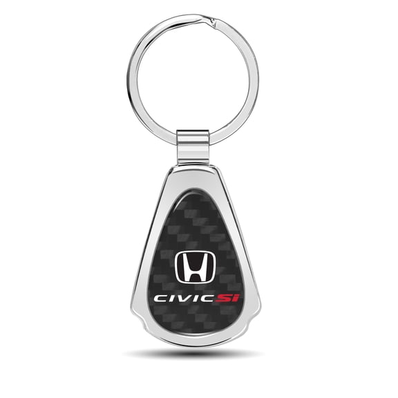 Honda Civic Si Real Black Carbon Fiber Chrome Metal Teardrop Key Chain
