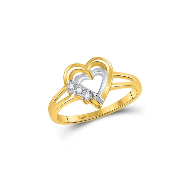 Solid 10k Yellow Gold Round Diamond Double Heart Engagement Wedding ...