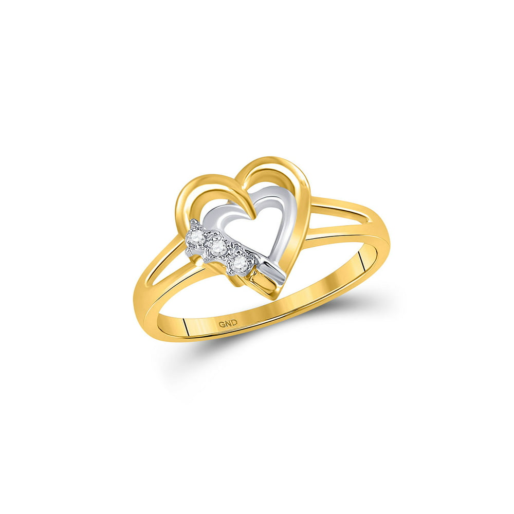 AA Jewels - Solid 10k Yellow Gold Round Diamond Double Heart Engagement ...