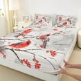 thumbnail image 3 of Manfei Merry Christmas Bed Sheets for Kids, Cartoon Robin Bird King Sheets, Jungle Leaf Plant Sheet Set, Breathable Home Decor, 4pcs, 3 of 7