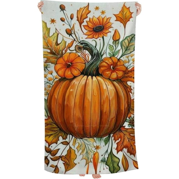 PHYHOO Fall Autumn Boho Watercolor Pumpkin Beach Towels Quick Dry Towel for Beach Autumn Thanksgiving Farmhouse Blanket Or Bath Towel for Bathroom Swim 30x60in