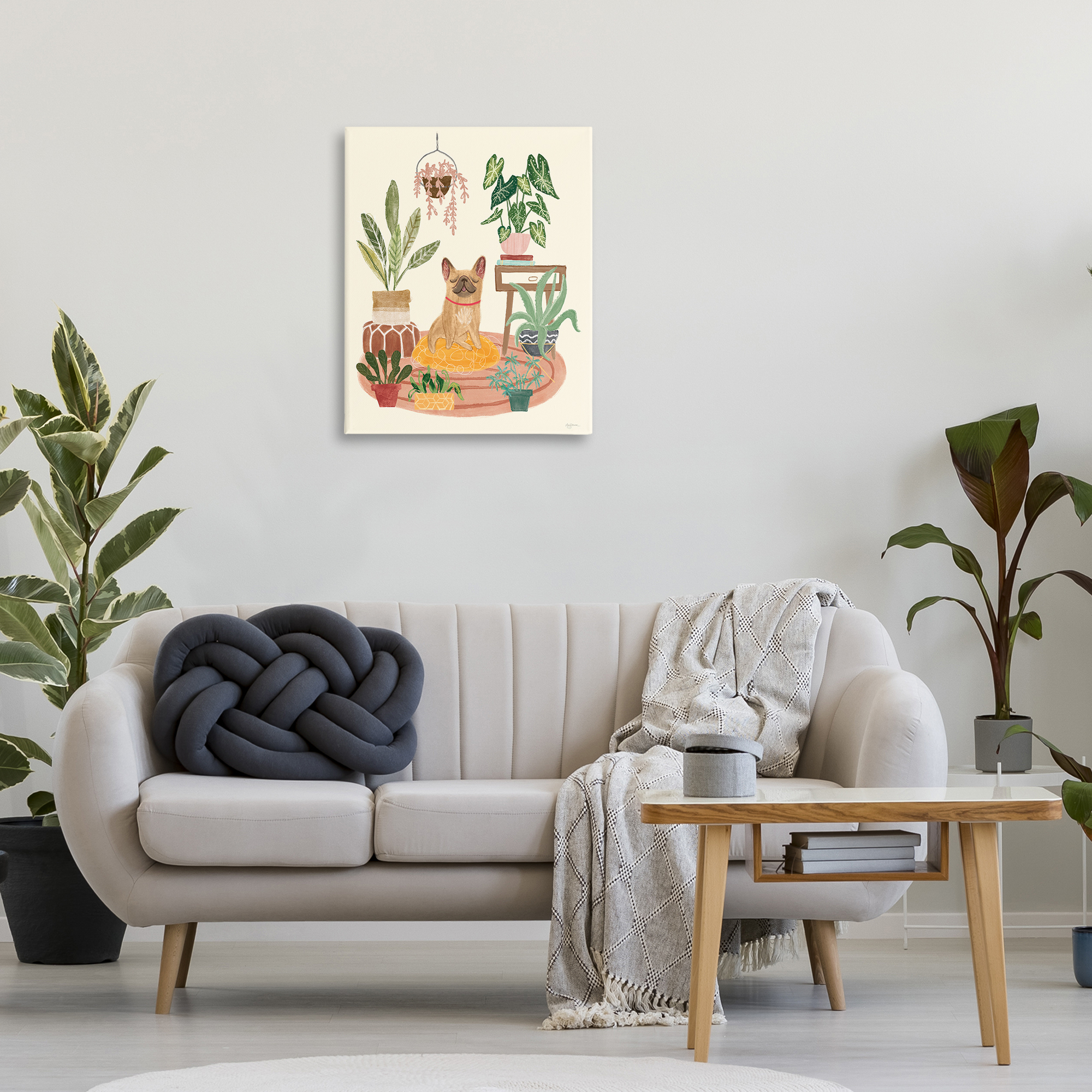 Stupell Industries Pug Dog with Plants Animals & Insects Painting Gallery Wrapped Canvas Art Print Wall Art, 24 x 30