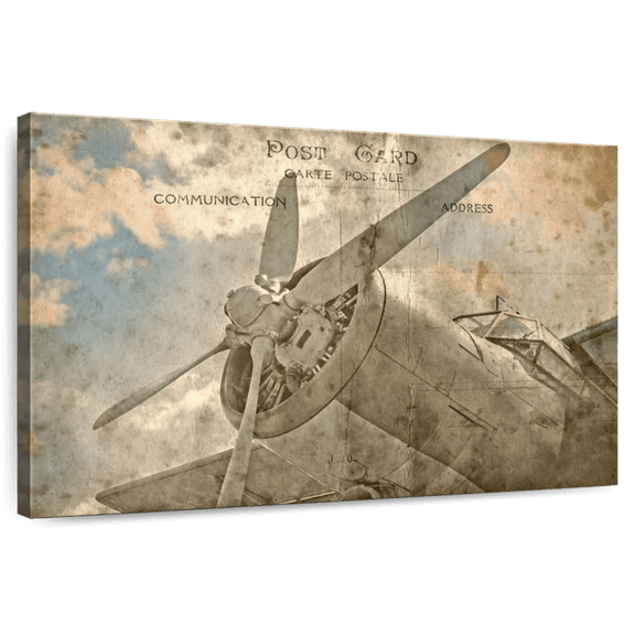 Elephant Stock Vintage Plane Wall Art - Horizontal Canvas Wall Art - Living Room Wall Decor - Transportation Canvas - Brown And Beige Decor - 12" x 8"