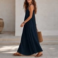 thumbnail image 4 of LEAVINGSUO Summer Dresses For Women Round Neck Thin Spaghetti Straps Sleeveless Skirt Solid Loose Casual Maxi Dress Navy XL, 4 of 5