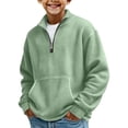 thumbnail image 4 of Boys Quarter Zip Sweatshirts - Waffle Knit Kids Long Sleeve Pullover Teens Tops Clothes with Pocket Light Green 150, 4 of 4