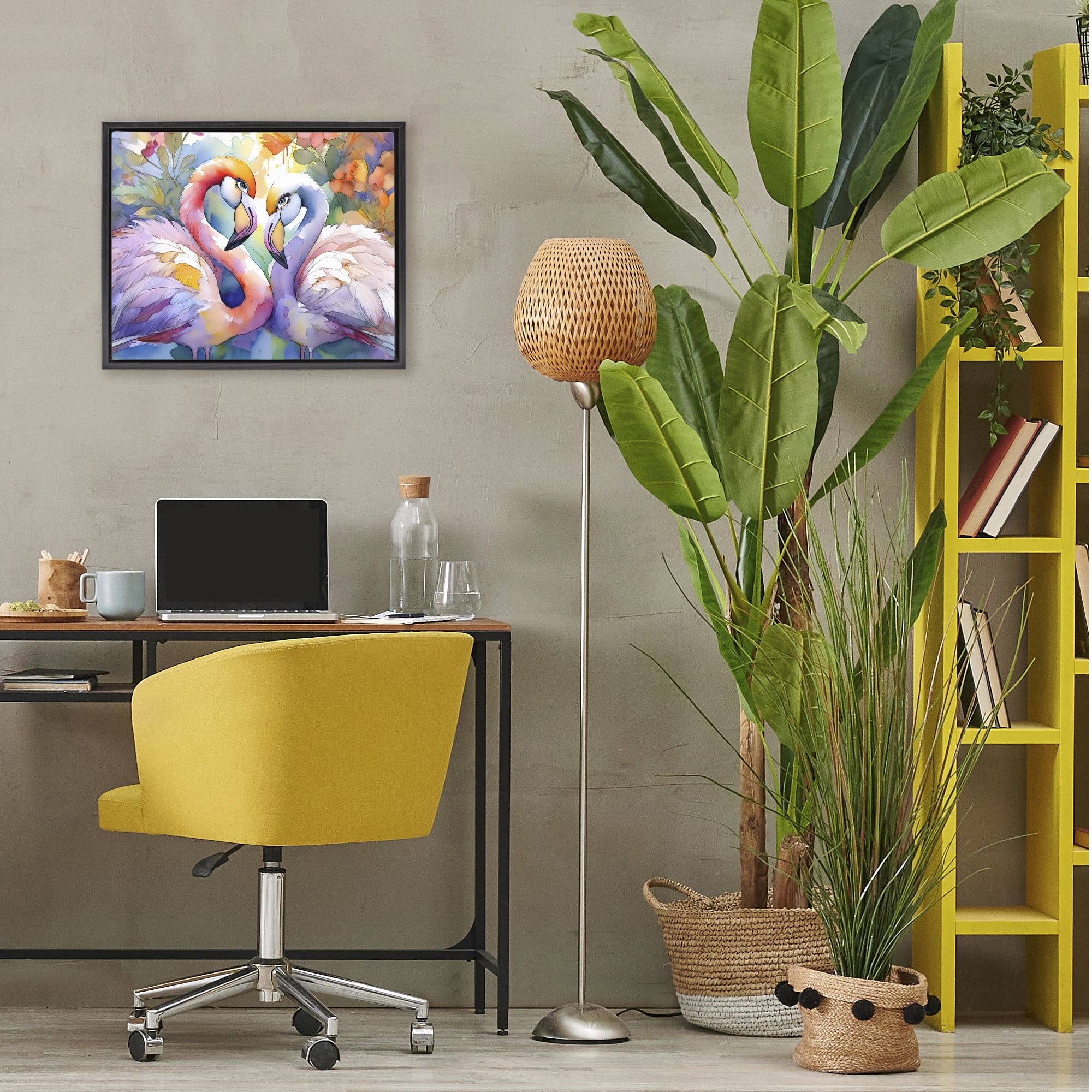Stupell Industries Flamingo Love Pair Black Framed Floater Canvas Wall Art, design by Shelly Craig