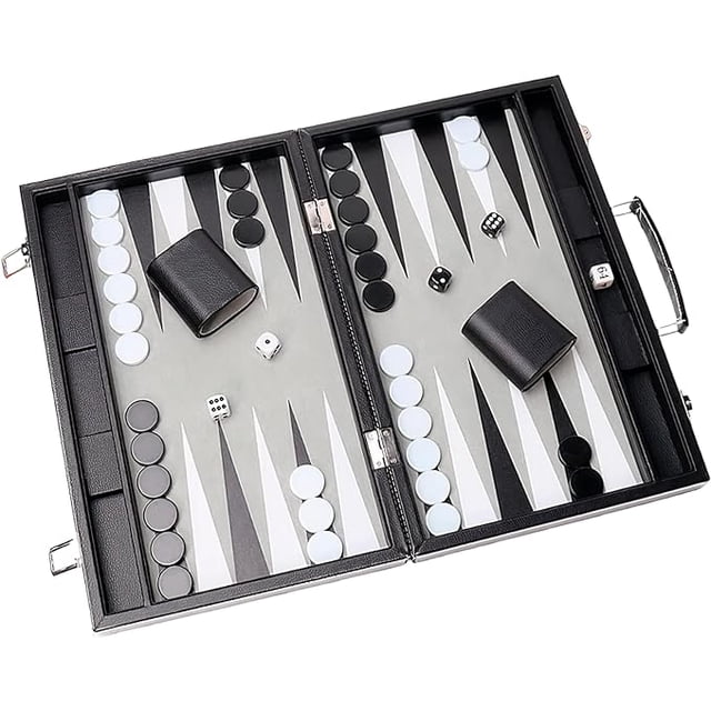 Backgammon Hanylish de Cuero Sintético con Estuche, Set Completo, Negro