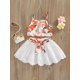 thumbnail image 2 of SAYOO Conjunto de Falda Infantil de 2 Piezas, Camisola de Patchwork con Tirantes de Espagueti con Estampado Floral para Niñas Bebés + Falda de Color Sólido Ahuecada con Cinturón SAYOO Moda, 2 of 8
