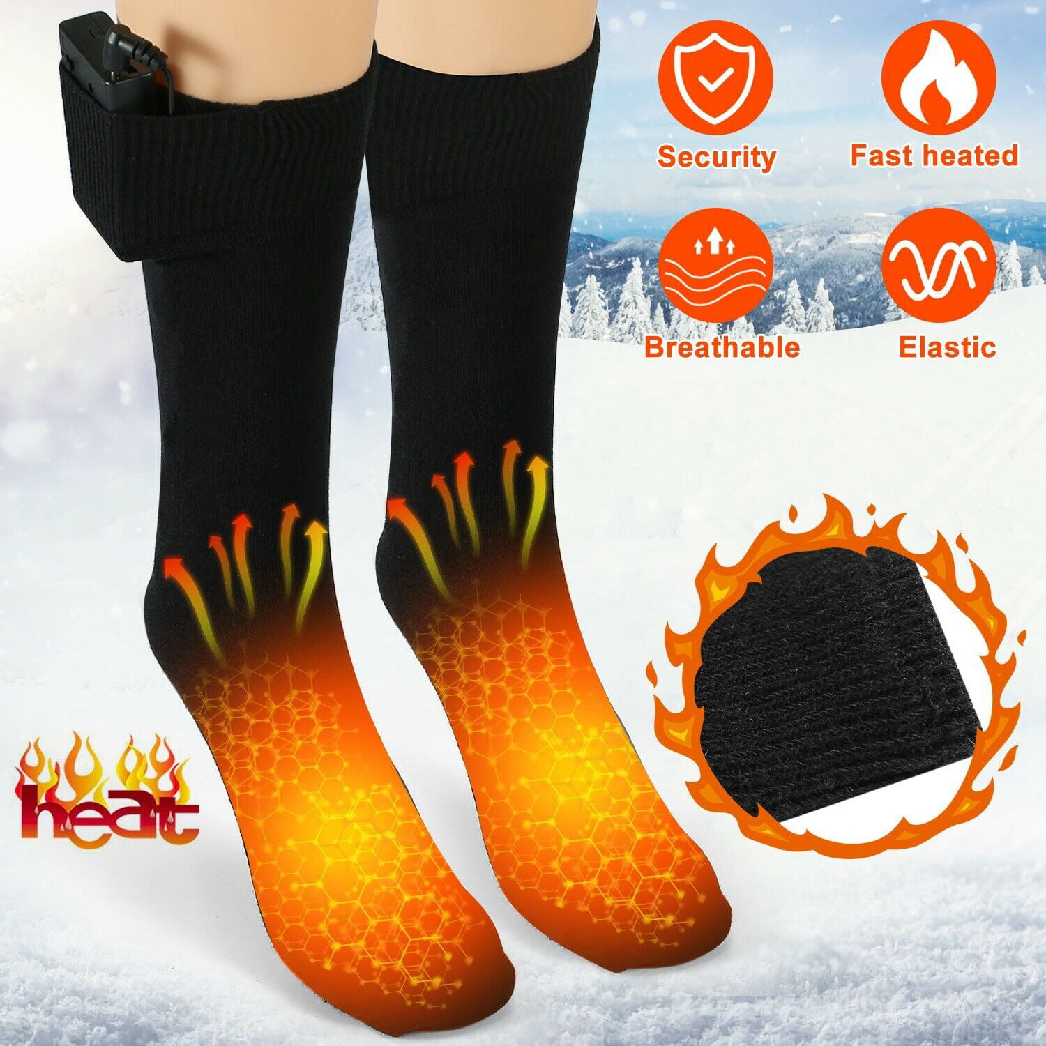 Black Winter Warm Soft Cotton Heating Thermal Socks for Men Women Outdoor Riding Camping Hiking Motorcycle Skiing Rechargeable Electric Heated Socks 