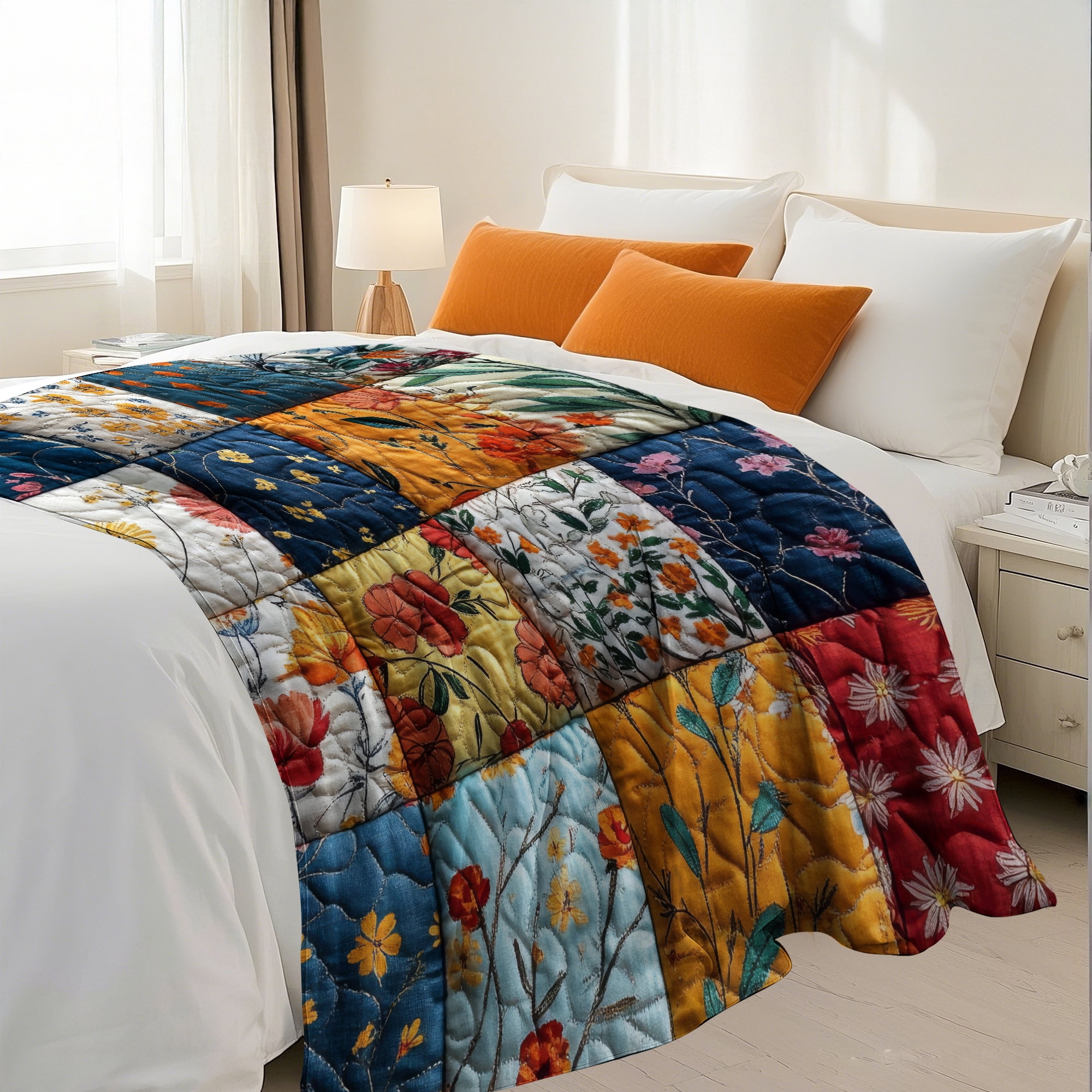 Flannel Fleece Throw Blanket, Soft Large Throw Blanket, Lightweight Cozy Plush Throw Blanket Fit Sofa Bed, 50"x60", Patchwork Floral Pattern