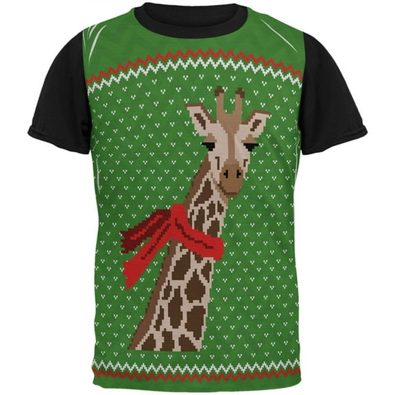 Ugly Christmas Sweater Big Giraffe Scarf All Over Mens Black Back T Shirt Multi MD