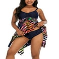 thumbnail image 4 of 2Pcs Plus Sizes Women Swimsuit Splicing Spaghetti Straps Sleeveless Cropped Slip Dress + Briefs M-4XL, 4 of 6