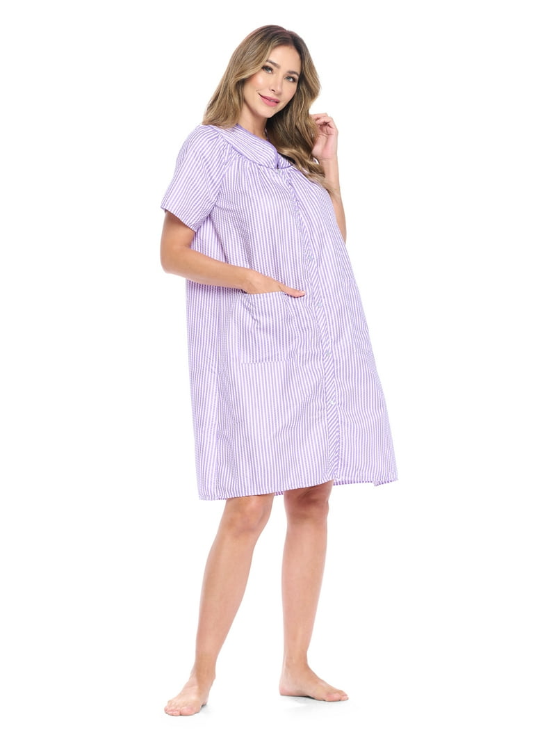 Casual Nights Women's Cotton House Dress, Snap Front, Short Sleeve, Plus  Size, with Pockets for Summer - Walmart.com