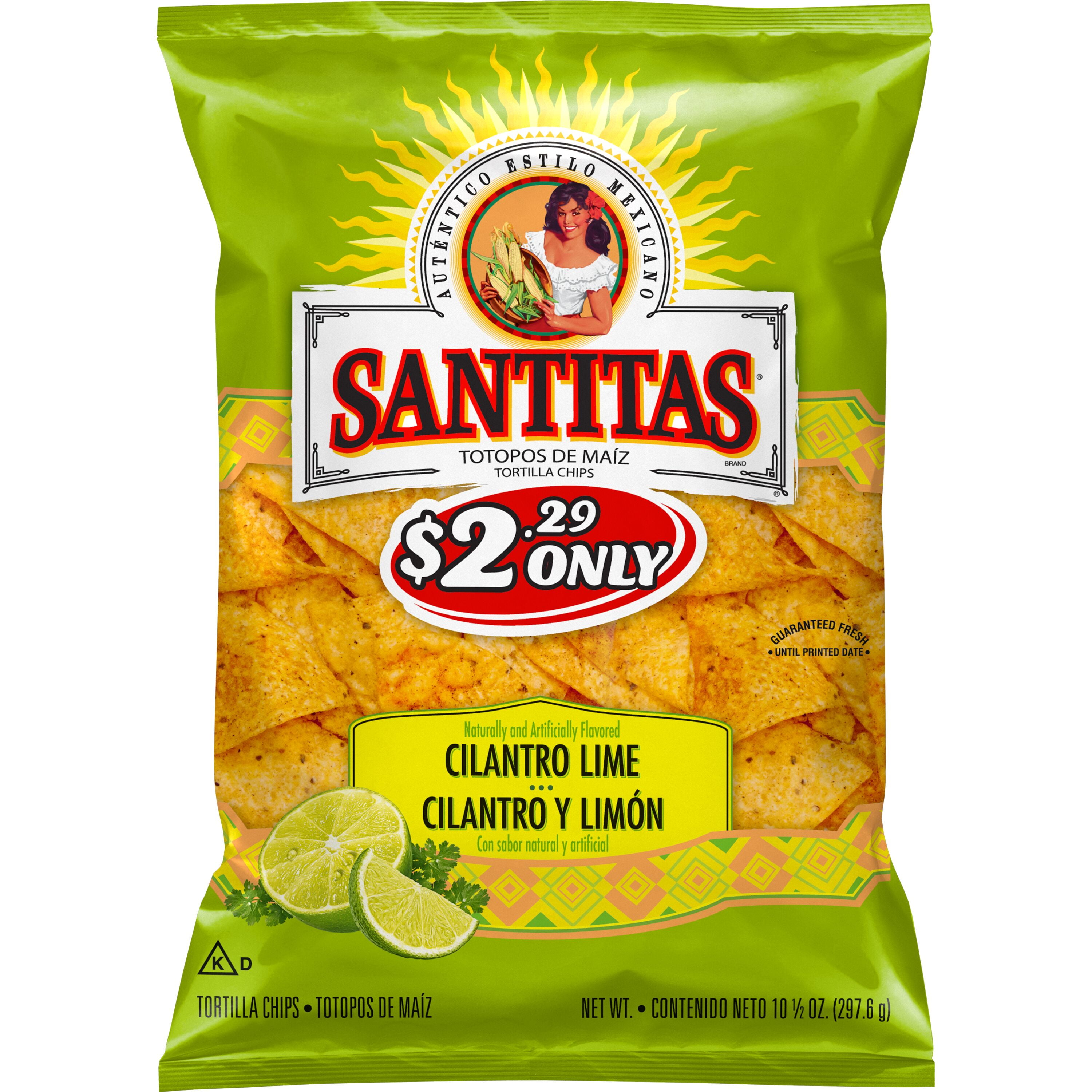 Santitas Tortilla Chips Cilantro Lime Naturally and Artificially Flavored 10 1/2 Oz