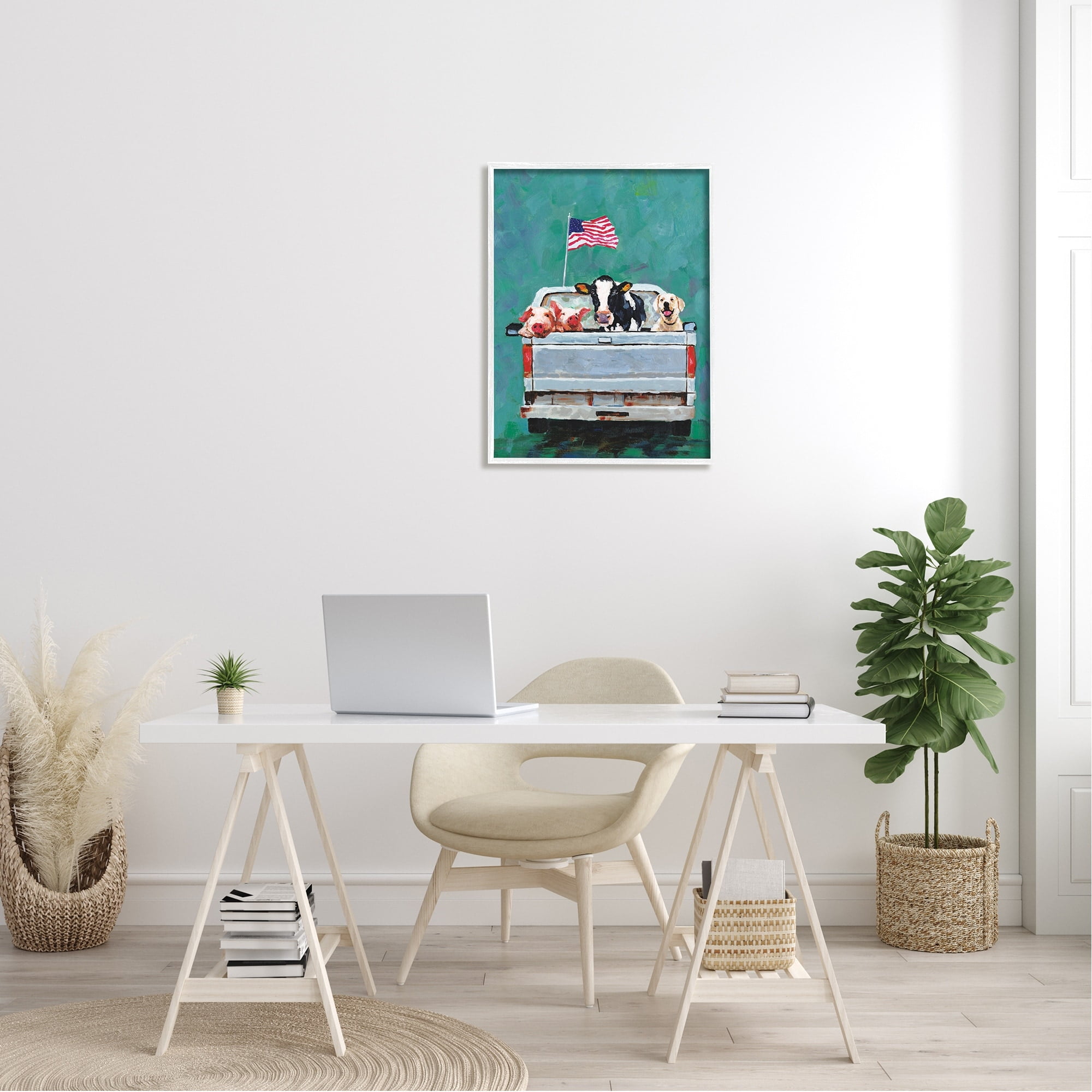 Stupell Industries Farm Animals Pickup Truck Waving Flag Framed Wall Art, 24 x 30, Design by White Ladder