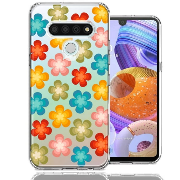 MUNDAZE LG Stylo 6 Groovy Gradient Retro Color Flowers Double Layer Phone Case Cover