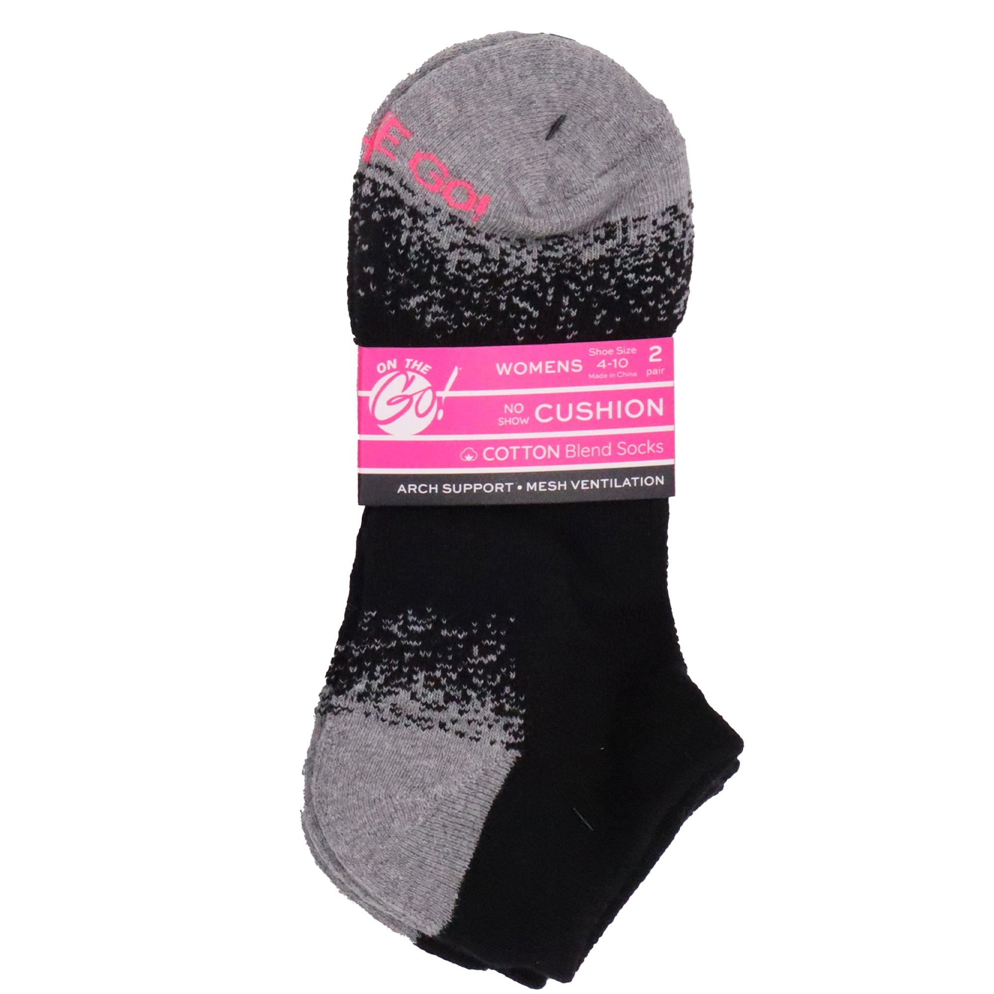 (2 pack) On the Go Women's Low Cut Socks (Black Grey Confetti Heel Toe, 2 Pair)