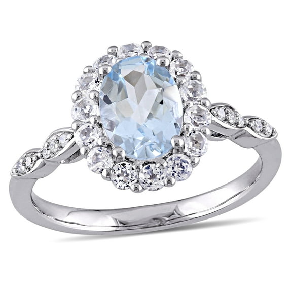 Everly Women's Aquamarine and Topaz 14k White Gold Ring