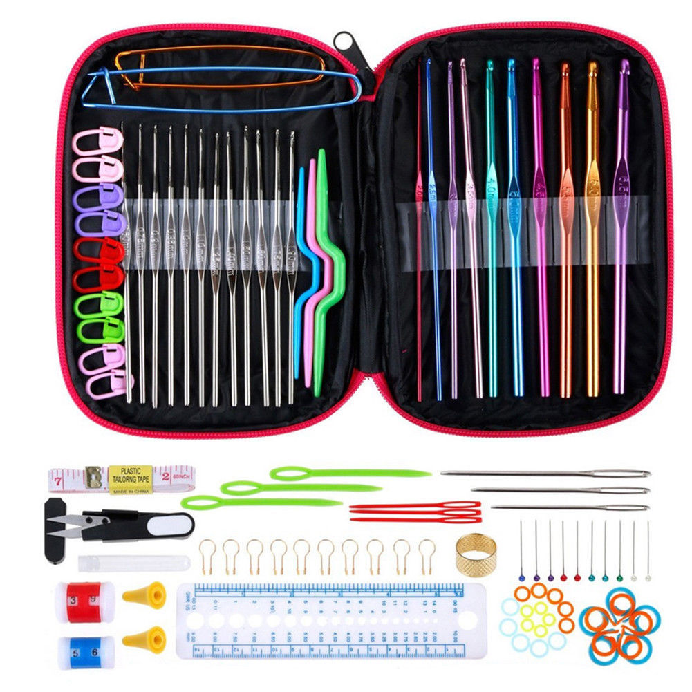 100pcs Crochet Hook Set Yarn Knitting Needles Sewing Tools Full Set DIY Crochet Craft Tools