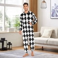 thumbnail image 3 of Adult Christmas Onesie Diamond Black and White Grid Adult Zipper One-Piece Pajamas Unisex Pajamas with Pockets, 3 of 6