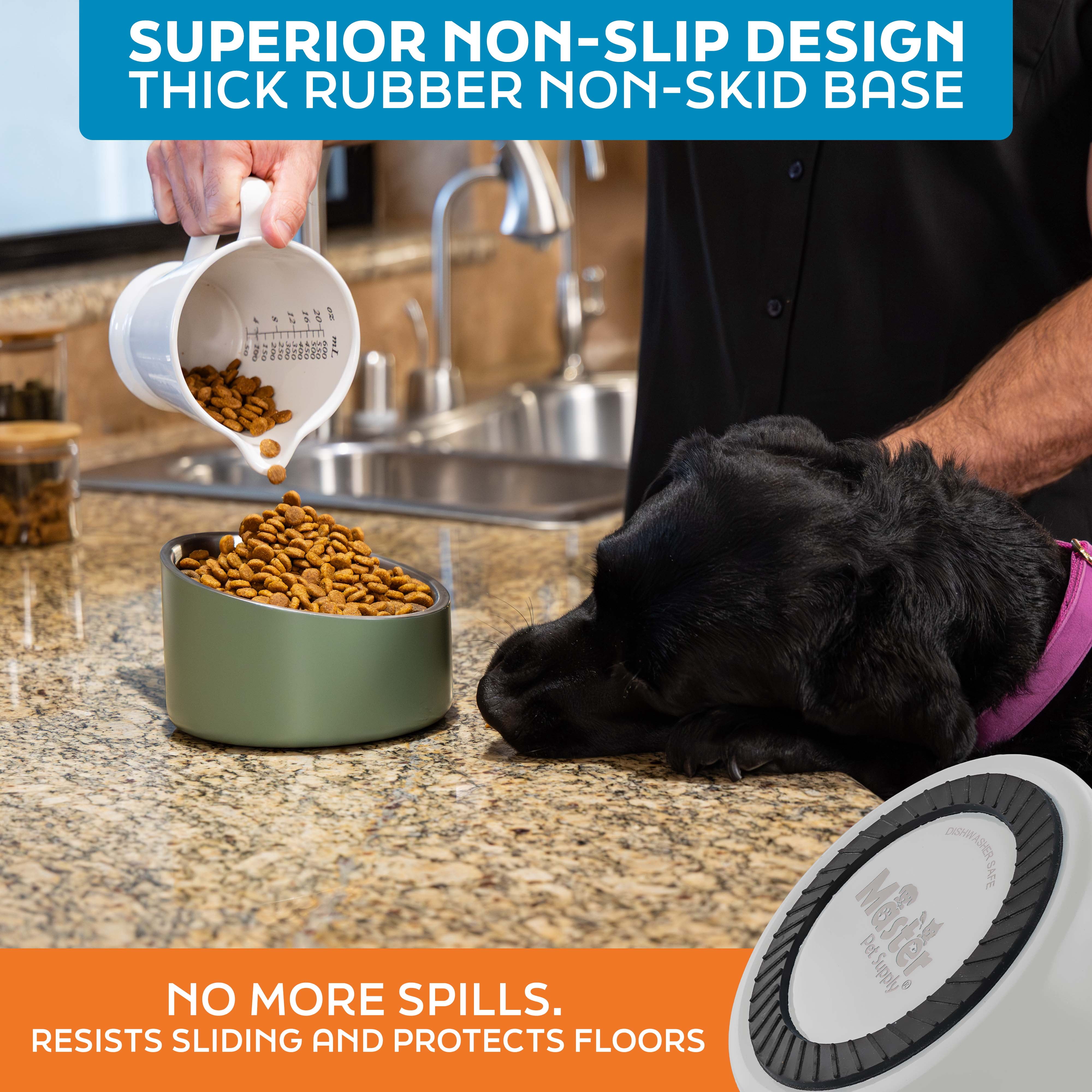 Master Pet Supply Stainless Steel Slanted Dog Cat Food Bowl - 24 oz Heavy Duty - Bone White, Double Wall Insulated, Non-Slip Elevated Bowl for French Bulldogs Pugs Cats, Anti Rust Dishwasher Safe