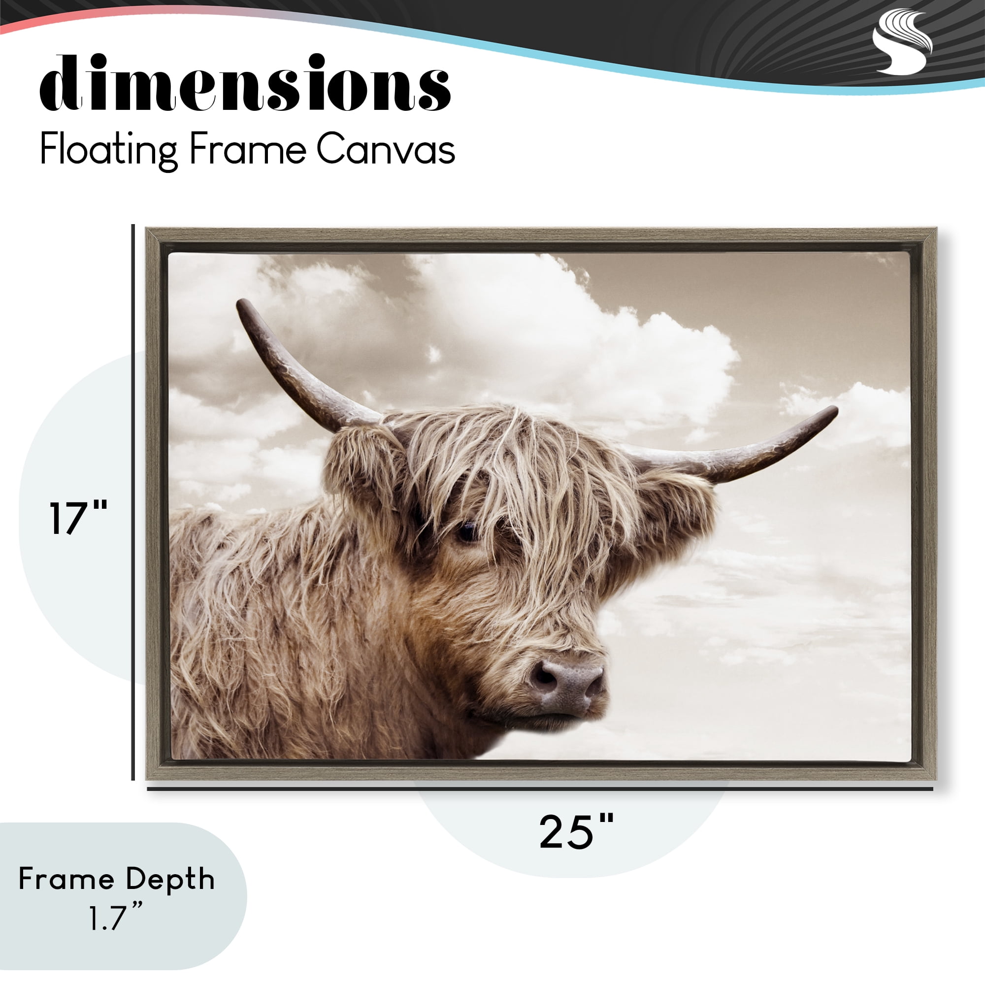 Stupell Industries Shaggy Highland Cow & Clouds Brown Framed Floater Canvas Wall Art, design by CAD Designs
