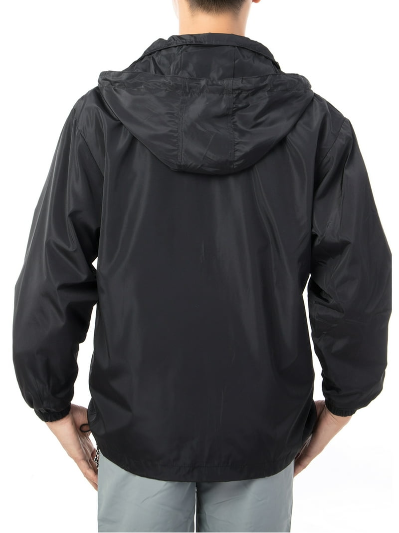 Men's Hooded Windbreaker Full Zip Pockets Lightweight Water