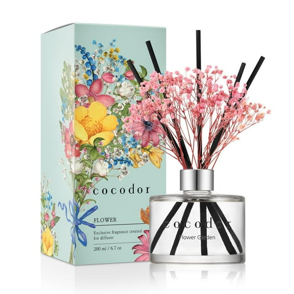 COCODOR Preserved Flower Reed Diffuser/Flower Garden/6.7oz/1Pack / Home Fragrance Scent Essential Oil Stick Diffuser for Bedroom Bathroom Home D cor