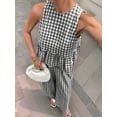 thumbnail image 4 of Women'S 2 Piece Gingham Set Summer Outfits Ruffle Tank Top and Wide Leg Pants Matching Lounge Set Black L, 4 of 10