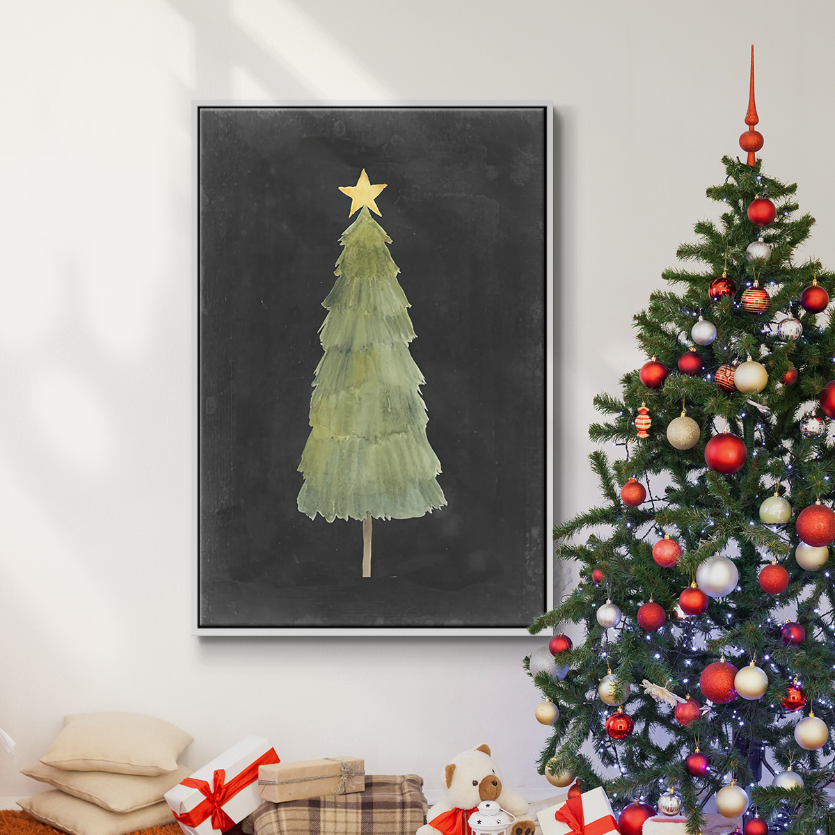 Christmas Glow Collection F - Framed Gallery Wrapped Holiday Canvas - 25 x 37 - White Frame