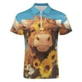 thumbnail image 4 of Highland Cow with Sunflowers Men Zipper T-shirt Summer Casual Short Sleeve T-shirt Top, 4 of 7