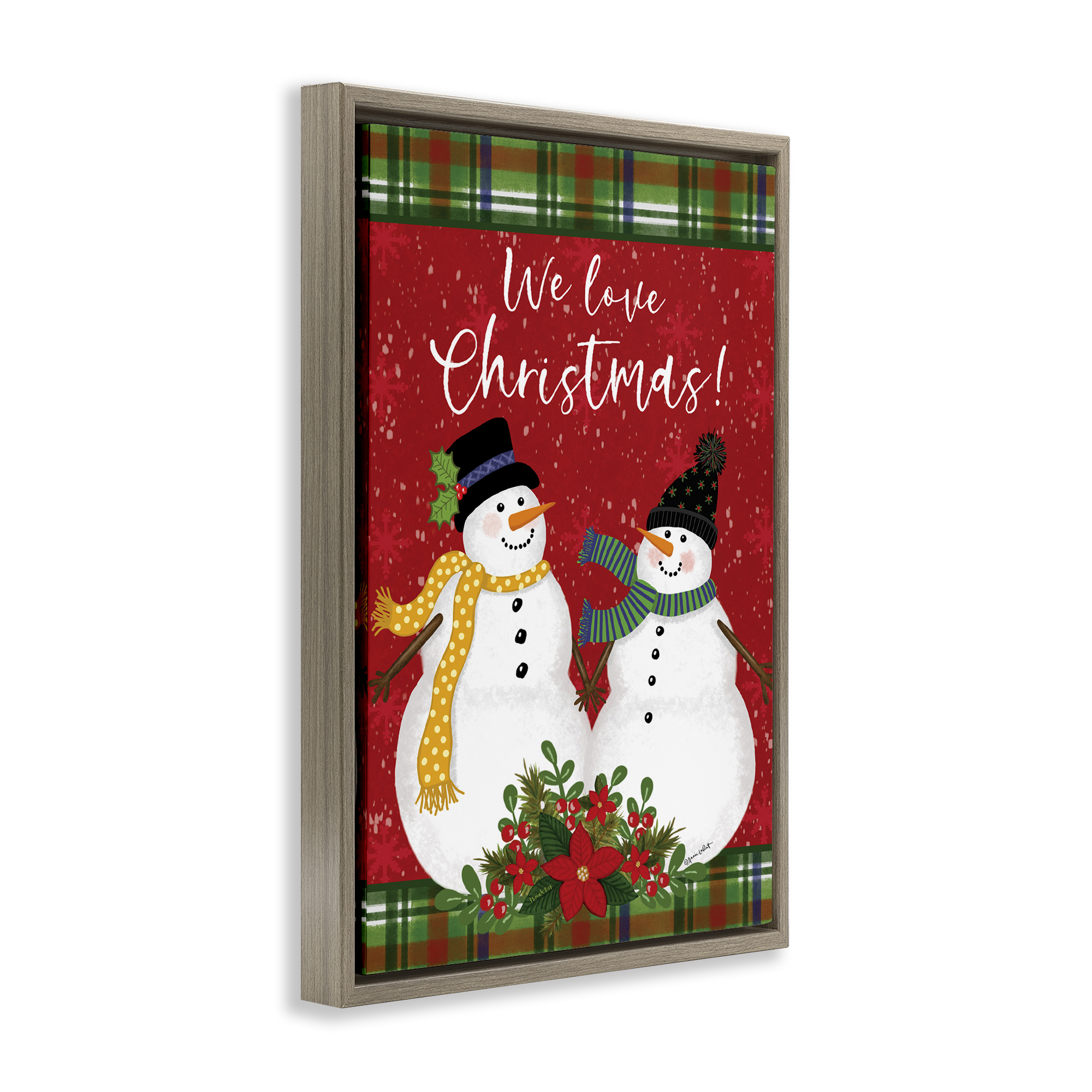 Stupell Industries We Love Christmas Holiday Painting Brown Floater Framed Art Print Wall Art, 17 x 25