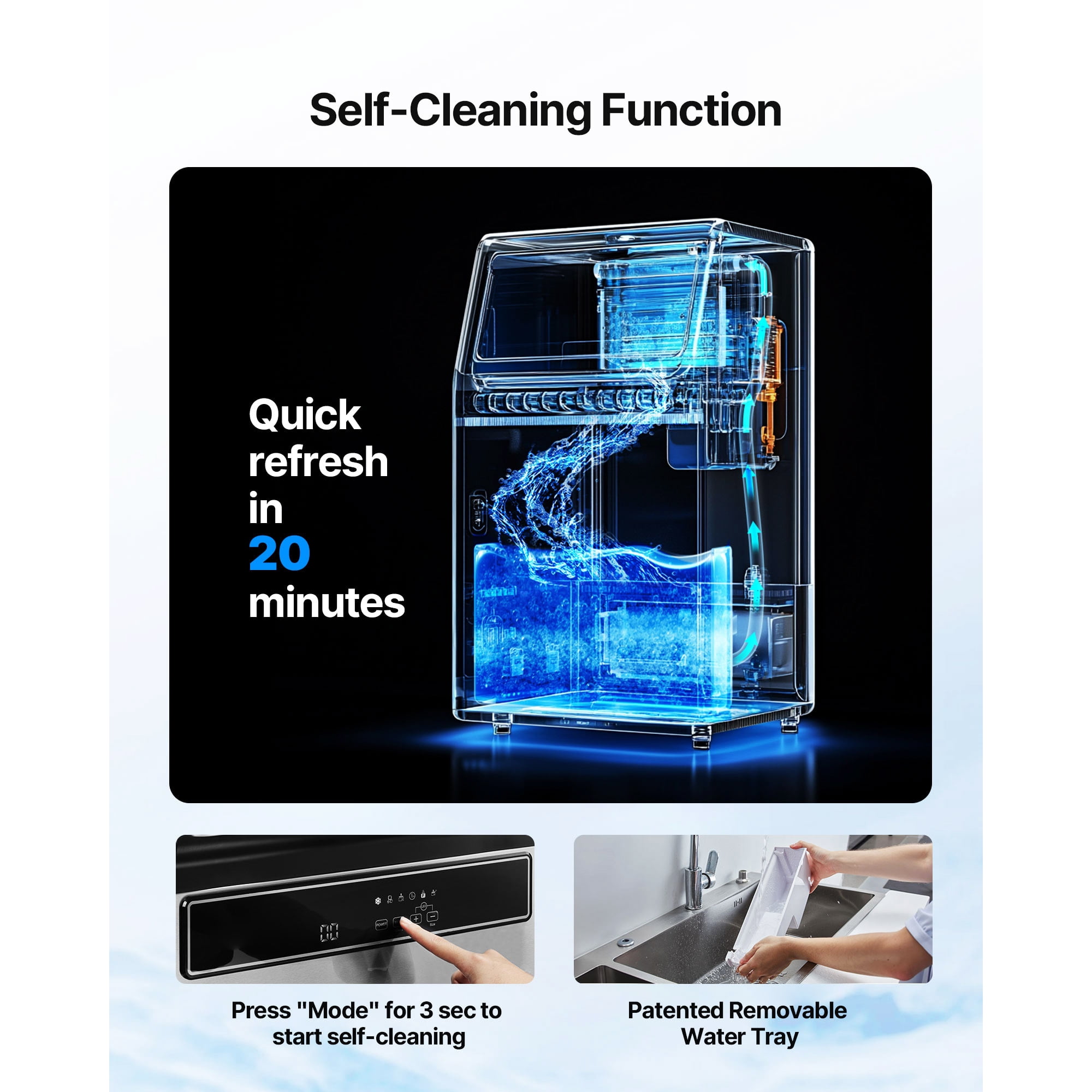 KFFKFF Commercial Ice Maker Machine, 130Lbs/24H with 33Lbs Storage, 45 Ice Cubes per Cycle, Stainless Steel Freestanding & Under Counter Ice Maker with LED Display & Self-Cleaning for Home, Bar