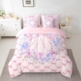 thumbnail image 2 of Homewish Kawaii Pink Monogrammed Bedding Comforter Set 7pcs for Girls, Initial A Letter Queen Bedding Sets, Dreamy Butterfly Bowknot Reversible Queen Sheet Sets, Lightweight Room Decor, 2 of 7