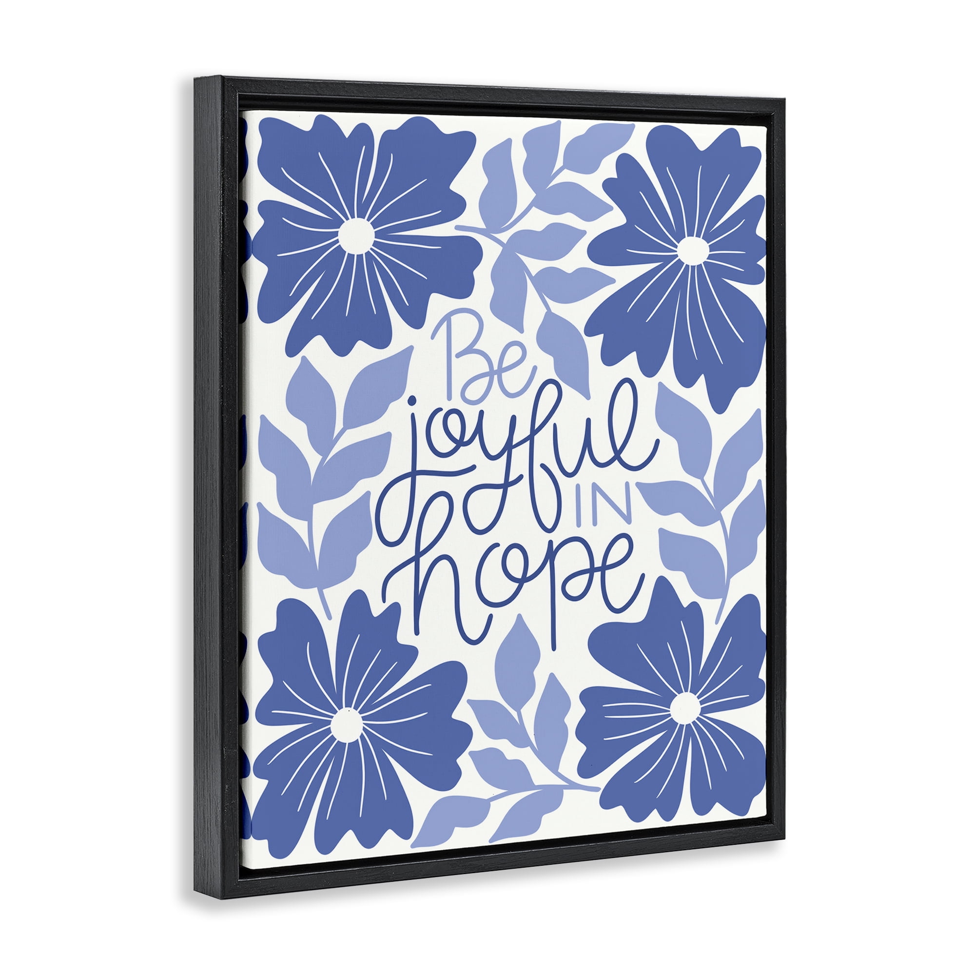 Stupell Industries Joyful in Hope Florals Plants & Flowers Painting Black Floater Framed Canvas Art Print Wall Art, 17 x 21