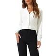 thumbnail image 1 of CAMISA DE VELVET PARA MUJER INSPIRADA CHIC, CON BOTONES, CUELLO EN V, MANGAS LARGAS, BLUSA RETRO M BLANCA, 1 of 5